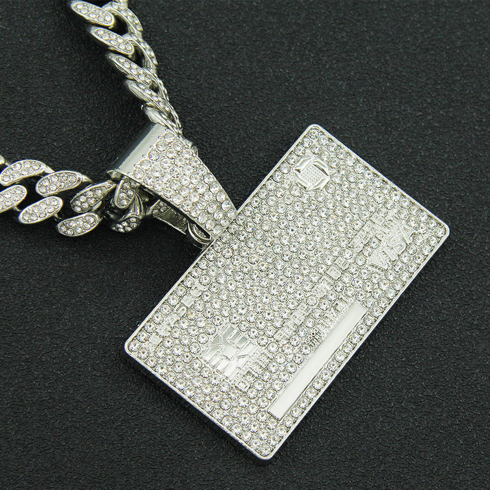 Wholesale Full Diamond Domineering Tag Pendant Men's Personalized Cuban Chain Necklace